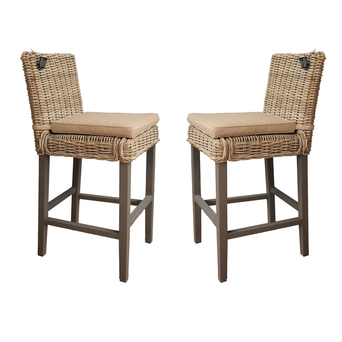 Maya Bar Stools Greywash Set of 2 – Hand-Woven Rattan
