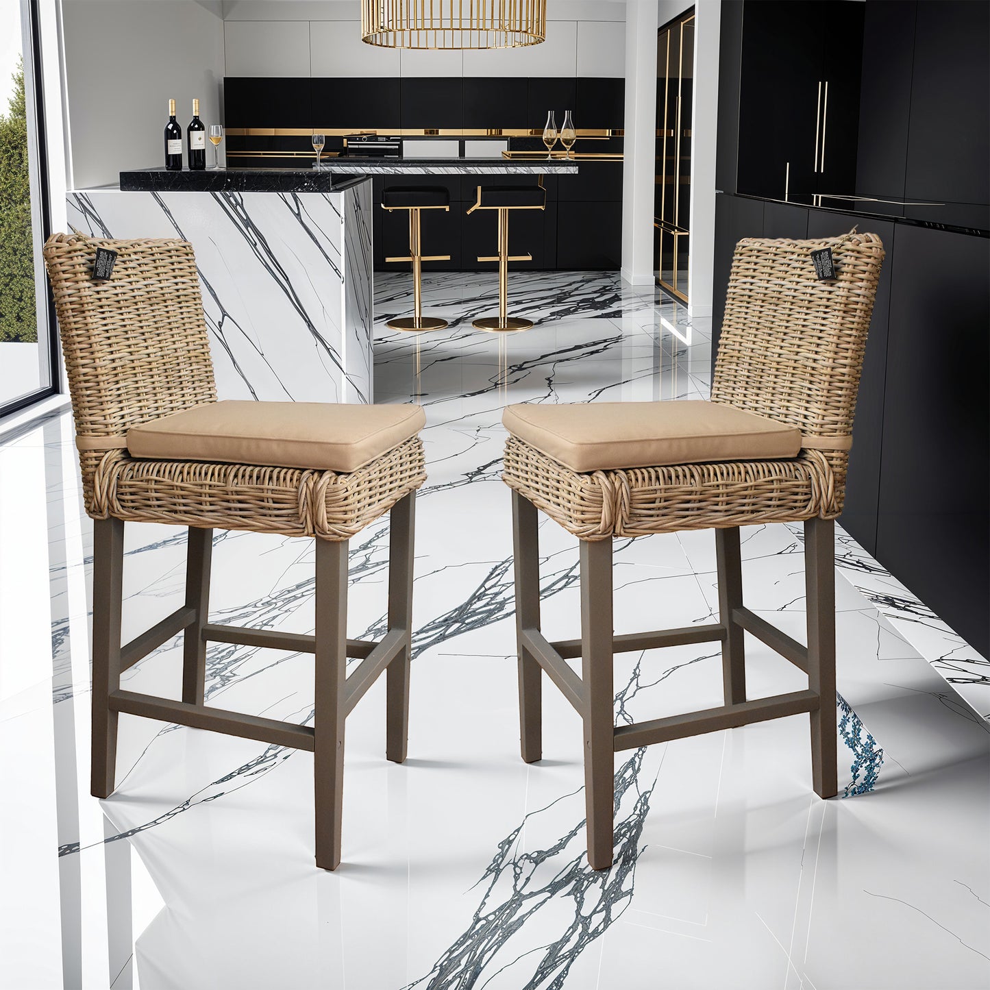Maya Bar Stools Greywash Set of 2 – Hand-Woven Rattan