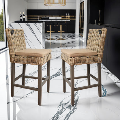 Maya Bar Stools Greywash Set of 2 – Hand-Woven Rattan