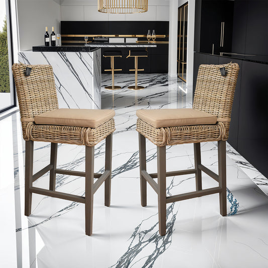 Maya Bar Stools Greywash Set of 2 – Hand-Woven Rattan
