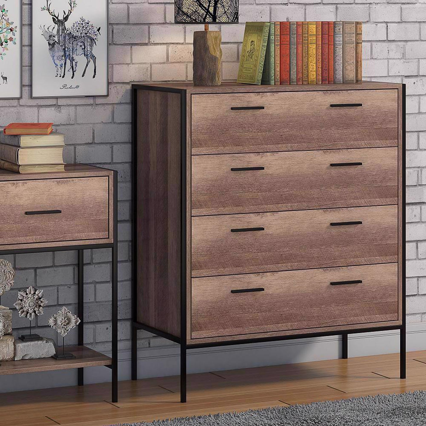 FWStyle Loft Industrial 4-Drawer Chest – Wood & Metal