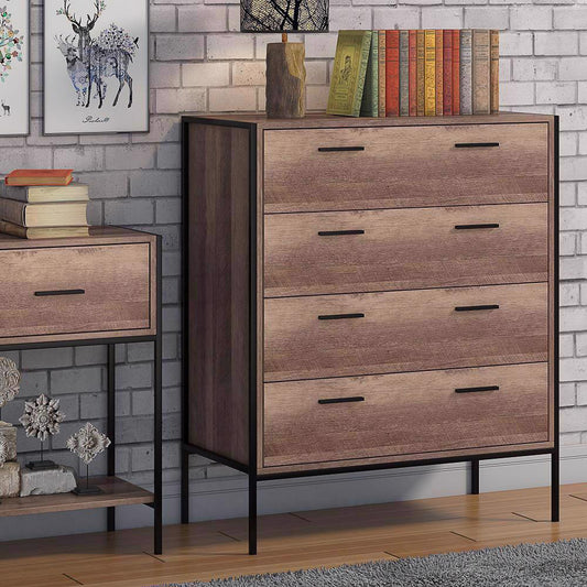 FWStyle Loft Industrial 4-Drawer Chest – Wood & Metal