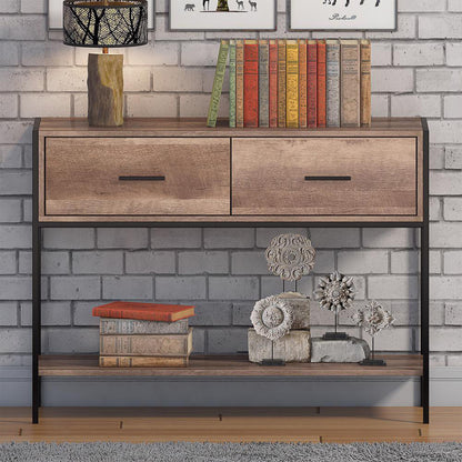 Loft Industrial Console Table with 2 Drawers – Wood & Black Metal