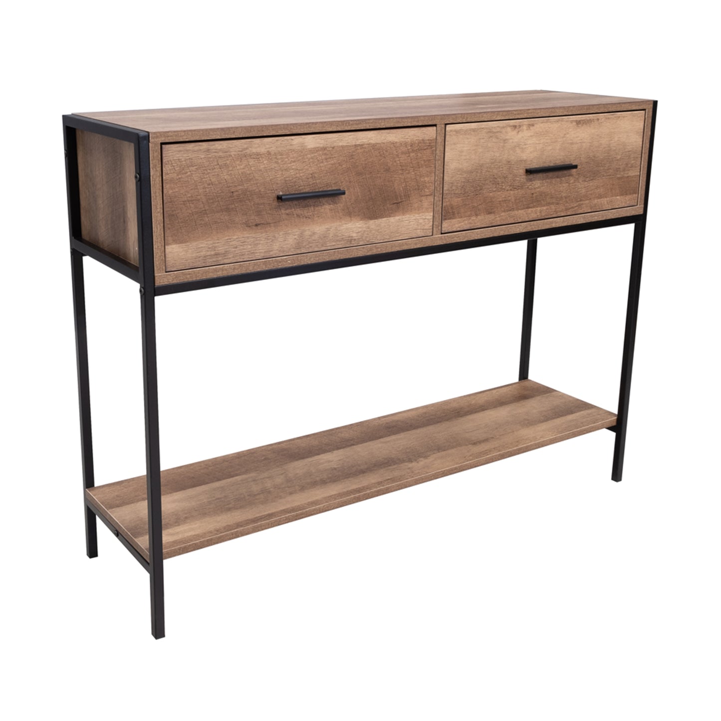 Loft Industrial Console Table with 2 Drawers – Wood & Black Metal