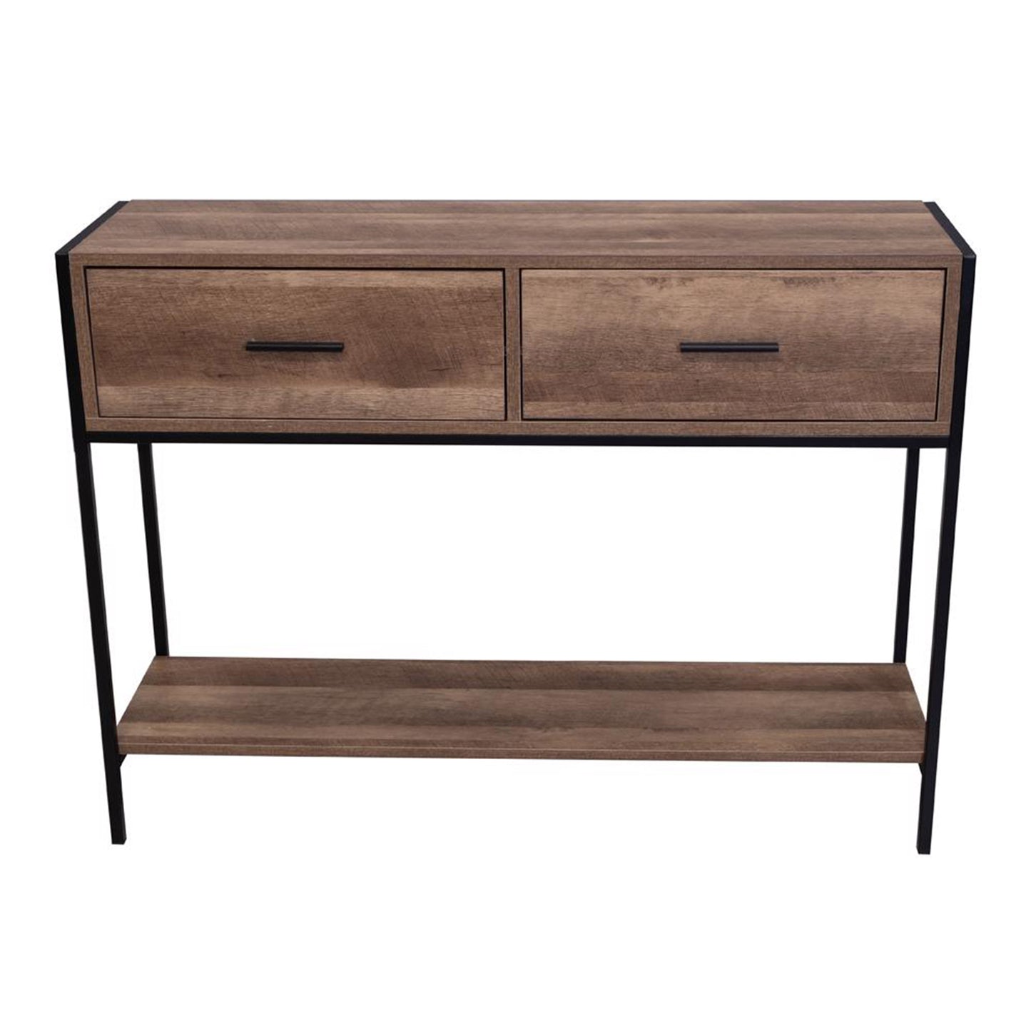 Loft Industrial Console Table with 2 Drawers – Wood & Black Metal