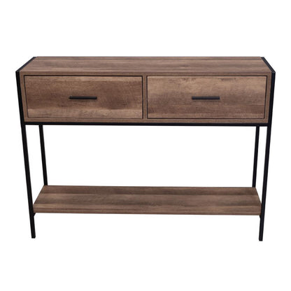 Loft Industrial Console Table with 2 Drawers – Wood & Black Metal