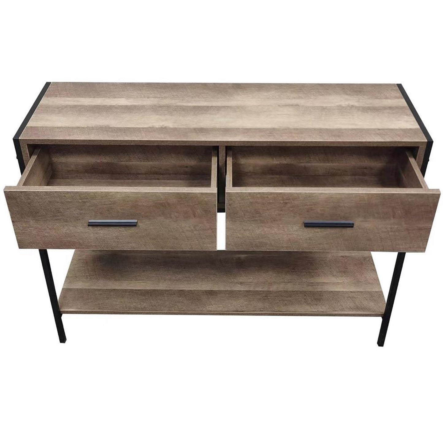 Loft Industrial Console Table with 2 Drawers – Wood & Black Metal