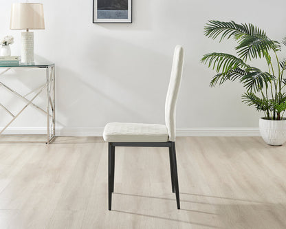 Novara White Marble Black Leg Round Dining Table & 4 Velvet Milan Black Leg Chairs