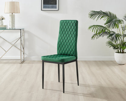 Novara Grey Concrete Effect Black Leg Round Dining Table & 4 Velvet Milan Black Leg Chairs