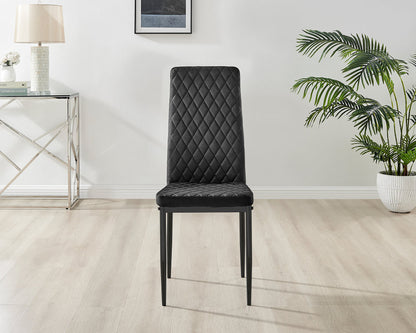 Novara Grey Concrete Effect Black Leg Round Dining Table & 4 Velvet Milan Black Leg Chairs
