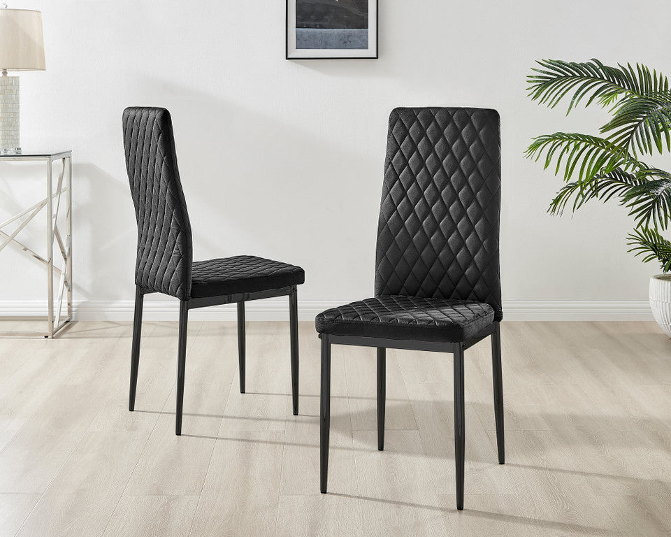 Novara Grey Concrete Effect Black Leg Round Dining Table & 4 Velvet Milan Black Leg Chairs
