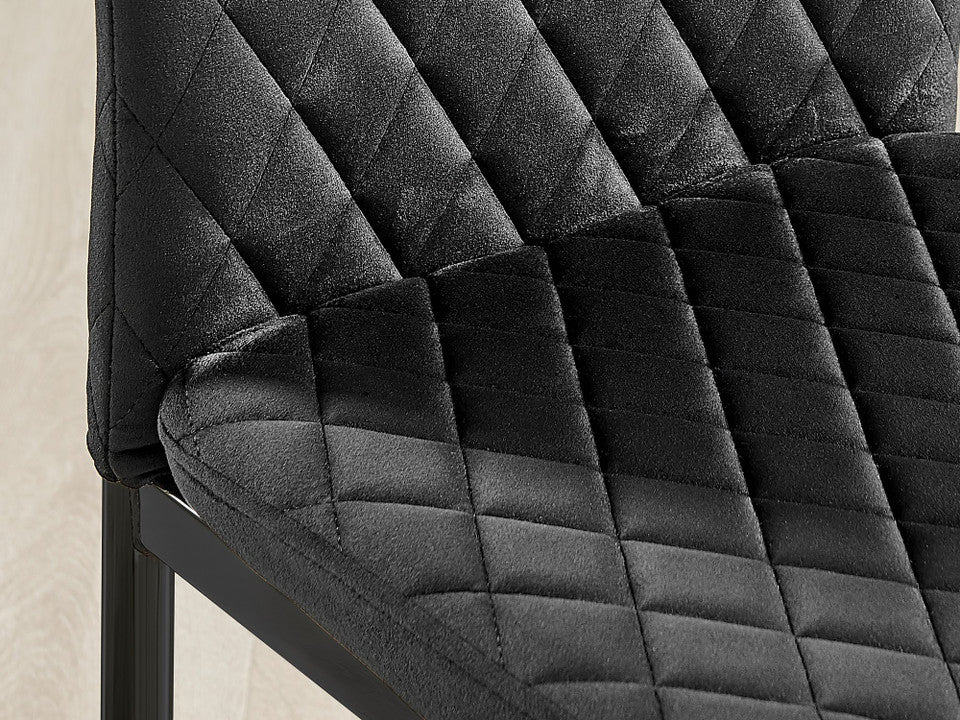Novara Grey Concrete Effect Black Leg Round Dining Table & 4 Velvet Milan Black Leg Chairs