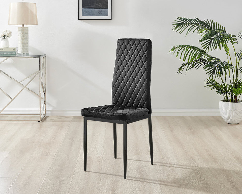 Adley Grey Concrete Effect Storage Dining Table & 4 Velvet Milan Black Leg Chairs