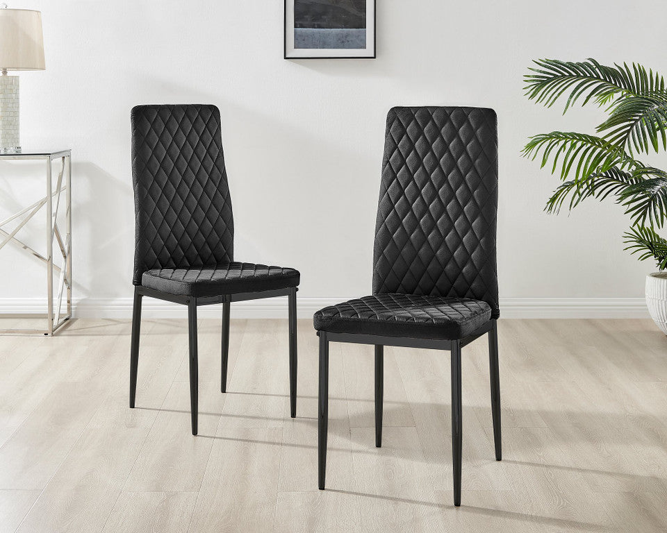 Imperia 4 Grey Dining Table and 4 Velvet Milan Black Leg Chairs