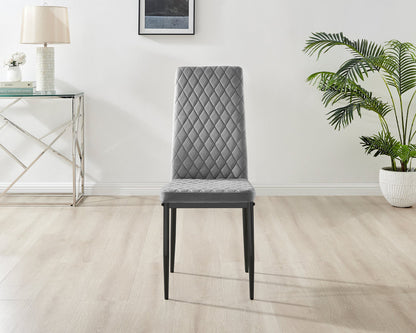 Novara Grey Concrete Effect Black Leg Round Dining Table & 4 Velvet Milan Black Leg Chairs