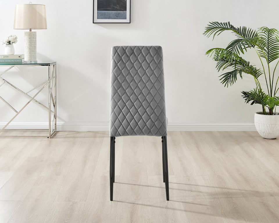 Novara White Marble Black Leg Round Dining Table & 4 Velvet Milan Black Leg Chairs