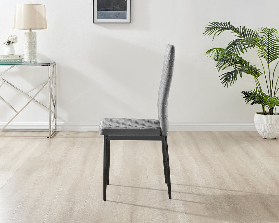 Novara Grey Concrete Effect Black Leg Round Dining Table & 4 Velvet Milan Black Leg Chairs