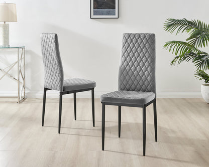 Imperia 4 Grey Dining Table and 4 Velvet Milan Black Leg Chairs