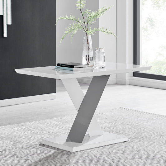 Monza Rectangular White and Grey High Gloss 4 Seater Dining Table