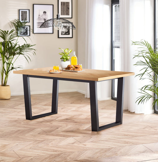 Cotswold Rectangular Oak and Black Wood Large 6 Seater Dining Table
