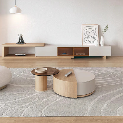 Ndre Nesting Revolving Coffee Table With Extendable TV Stand, Living Room Set