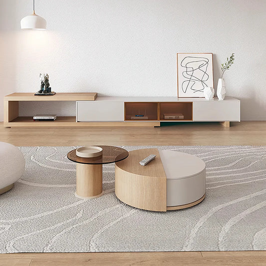 Ndre Nesting Revolving Coffee Table With Extendable TV Stand, Living Room Set