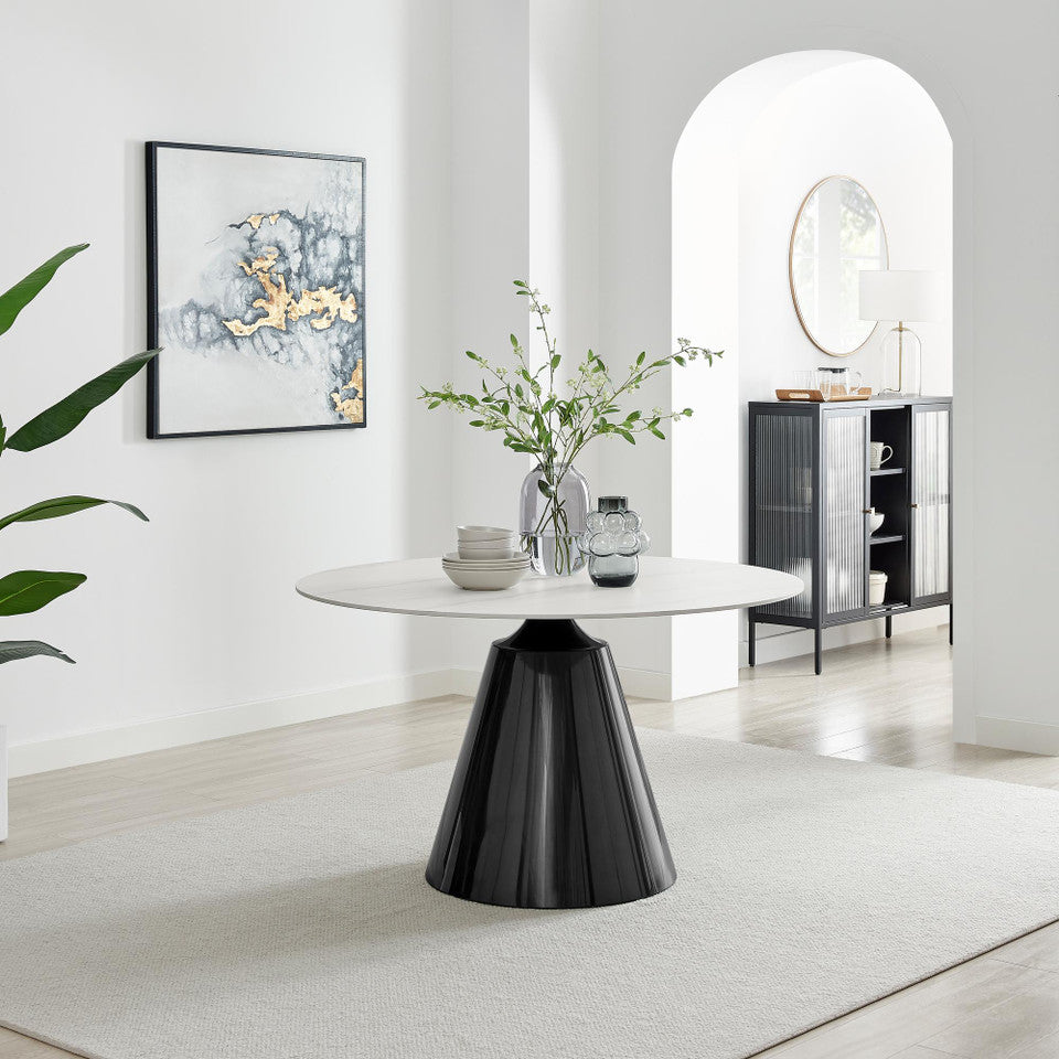 Nina Round White Marble Effect Ceramic 6 Seater Dining Table