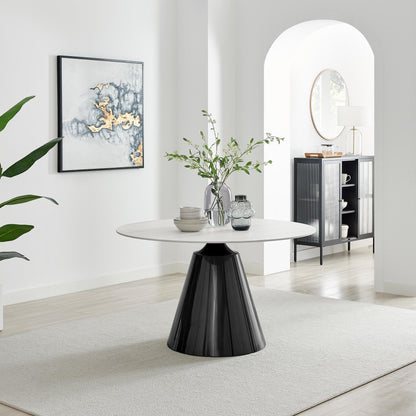 Nina Round White Marble Effect Ceramic 6 Seater Dining Table