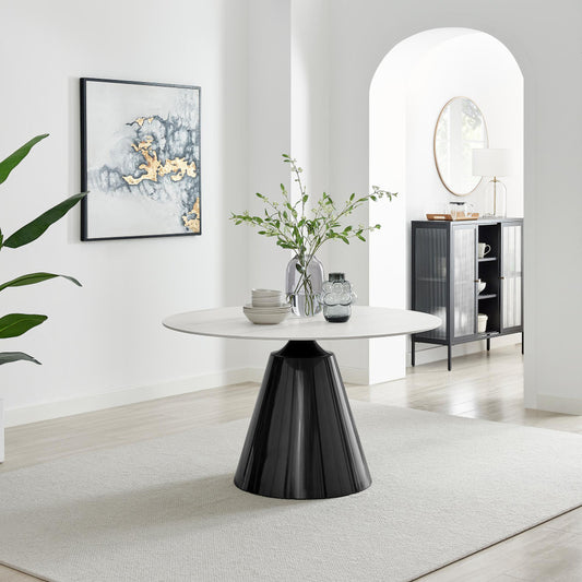 Nina Round White Marble Effect Ceramic 6 Seater Dining Table