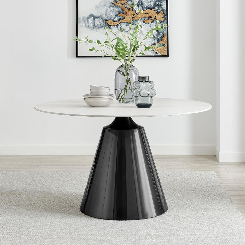 Nina Round White Marble Effect Ceramic 6 Seater Dining Table