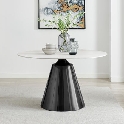 Nina Round White Marble Effect Ceramic 6 Seater Dining Table
