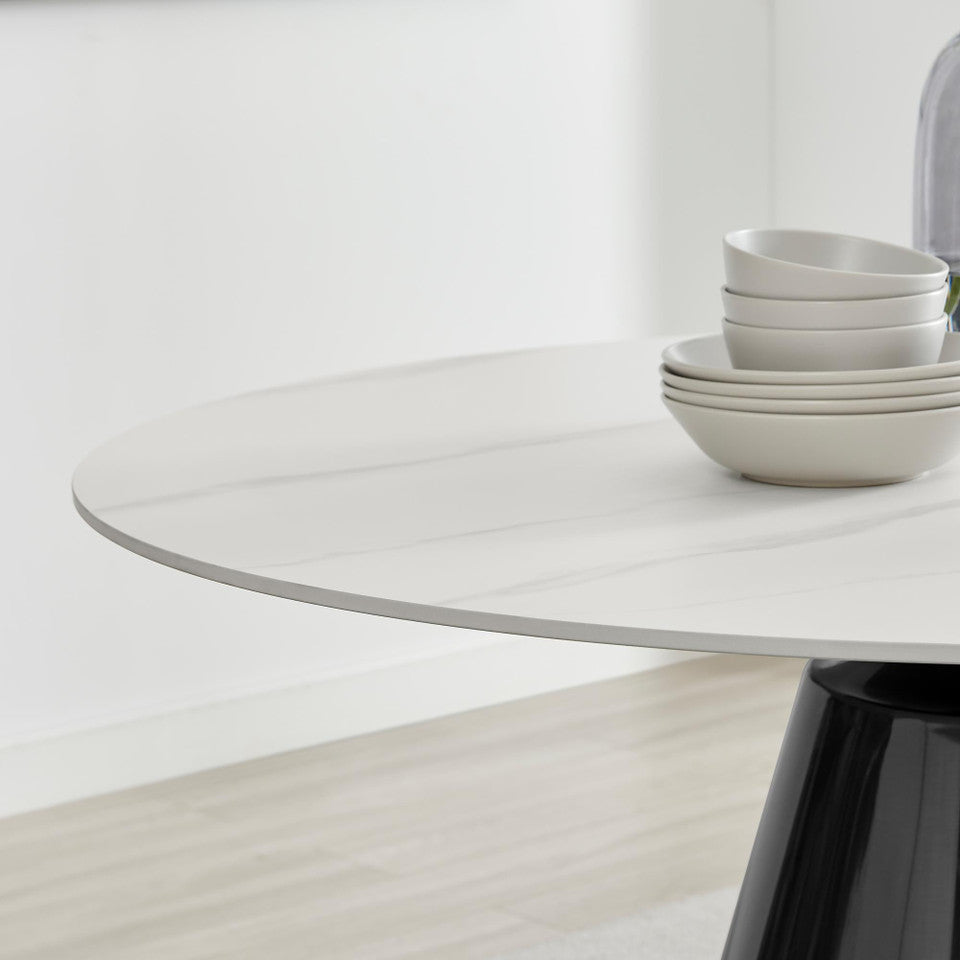 Nina Round White Marble Effect Ceramic 6 Seater Dining Table