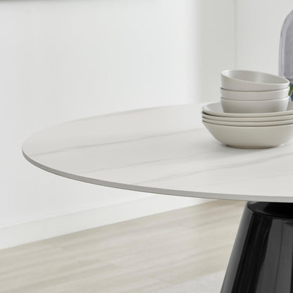 Nina Round White Marble Effect Ceramic 6 Seater Dining Table