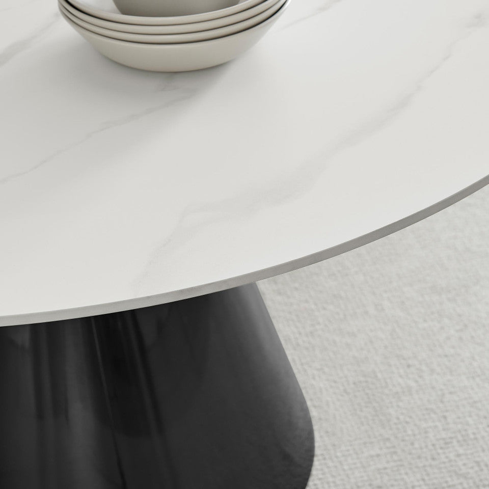 Nina Round White Marble Effect Ceramic 6 Seater Dining Table
