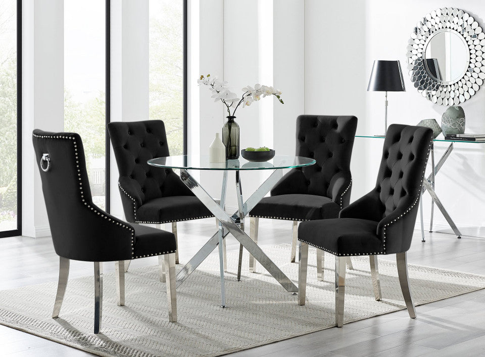 Novara 100Cm Silver & 4 Velvet Belgravia Chairs