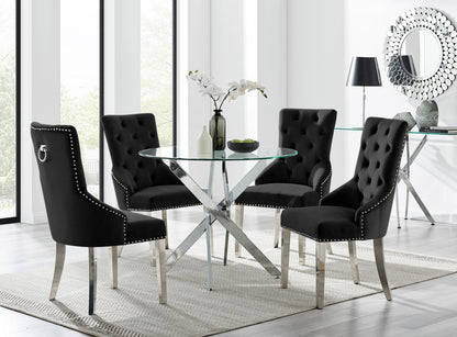 Novara 100Cm Silver & 4 Velvet Belgravia Chairs