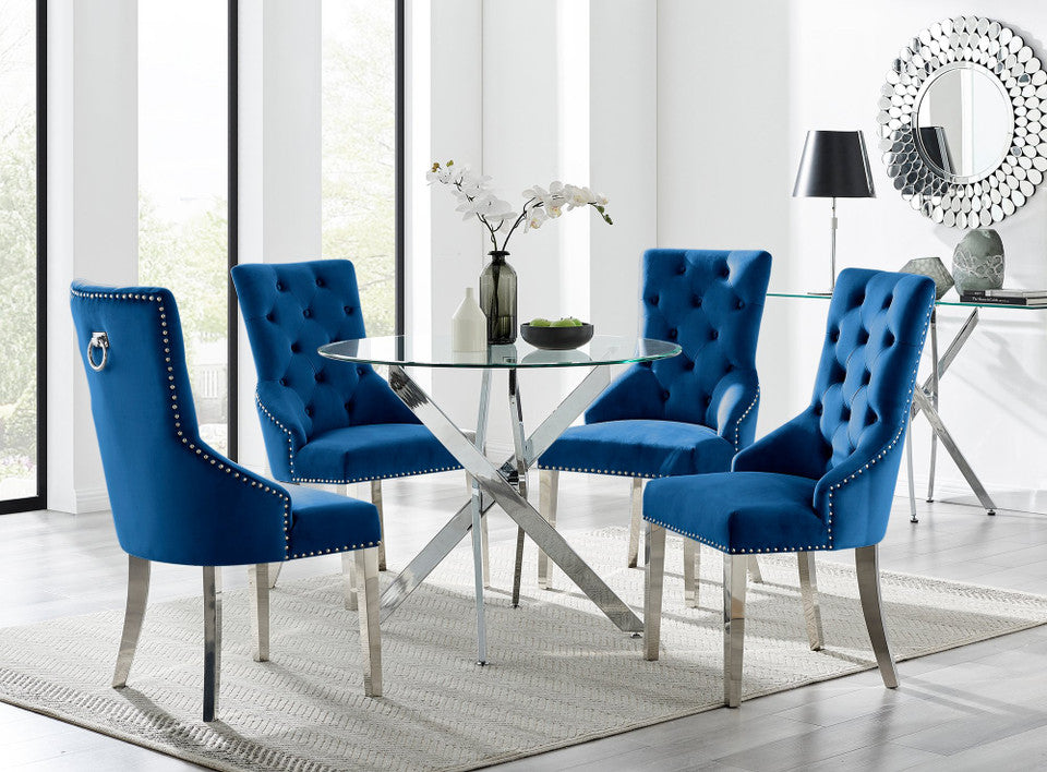 Novara 100Cm Silver & 4 Velvet Belgravia Chairs