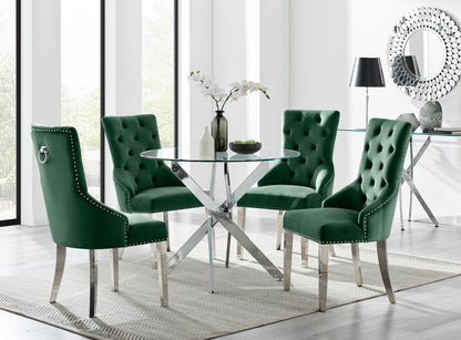 Novara 100Cm Silver & 4 Velvet Belgravia Chairs