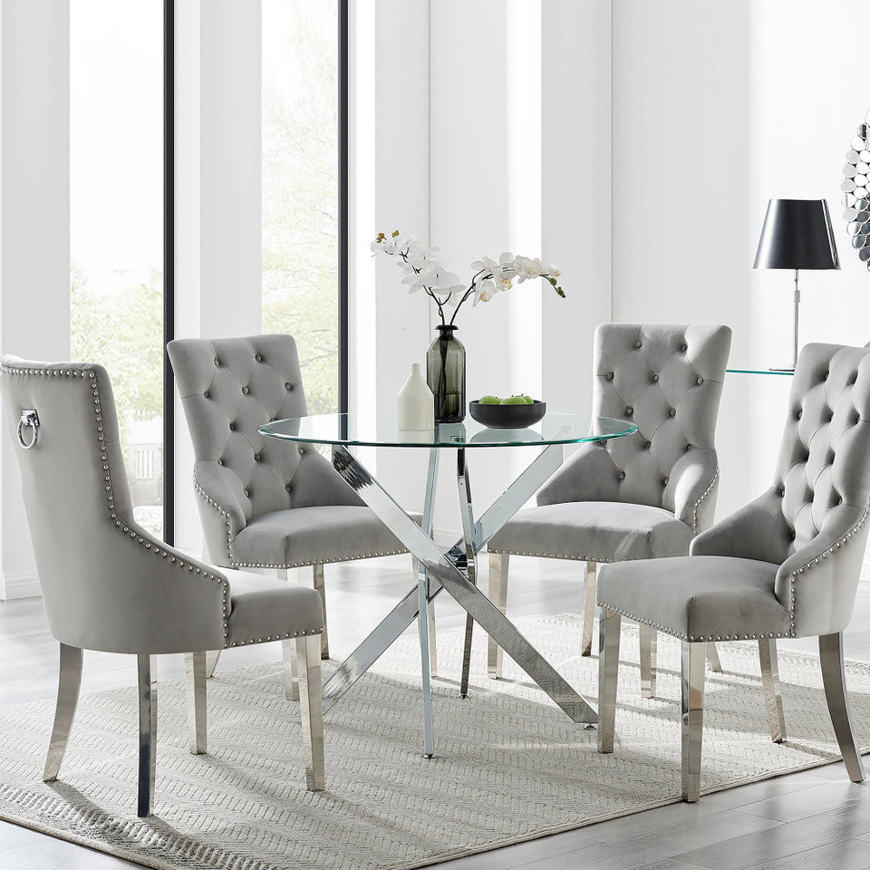 Novara 100Cm Silver & 4 Velvet Belgravia Chairs