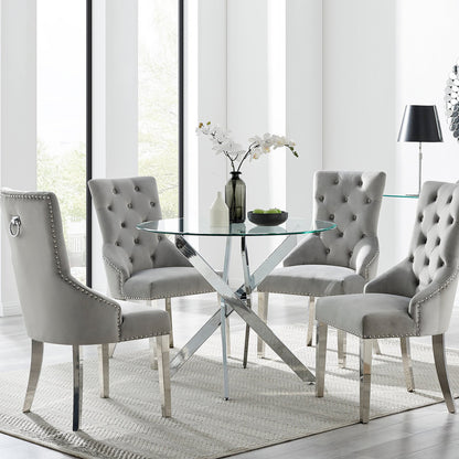 Novara 100Cm Silver & 4 Velvet Belgravia Chairs