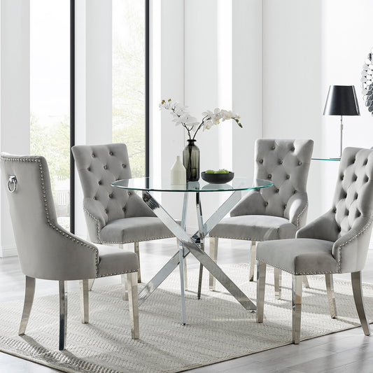 Novara 100Cm Silver & 4 Velvet Belgravia Chairs