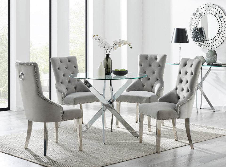 Novara 100Cm Silver & 4 Velvet Belgravia Chairs
