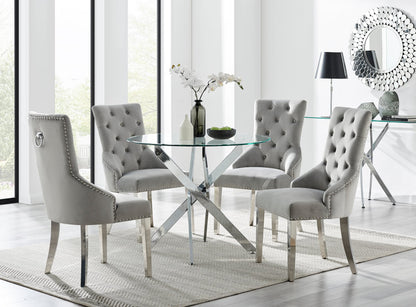 Novara 100Cm Silver & 4 Velvet Belgravia Chairs