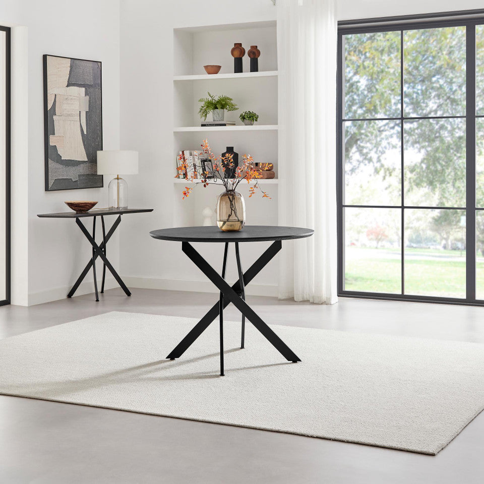 Novara Round Oak Veneer and Black Metal 4 Seater Dining Table