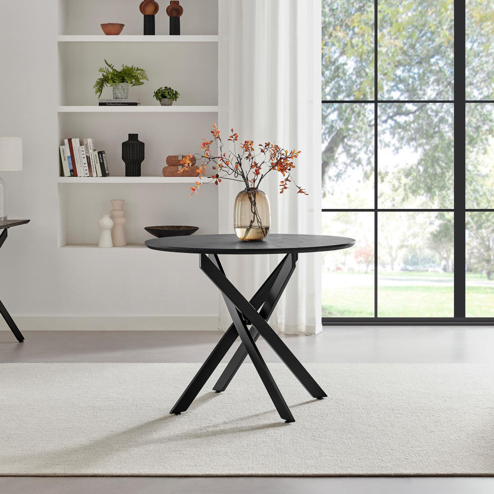 Novara Round Oak Veneer and Black Metal 4 Seater Dining Table