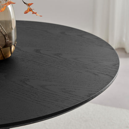 Novara Round Oak Veneer and Black Metal 4 Seater Dining Table