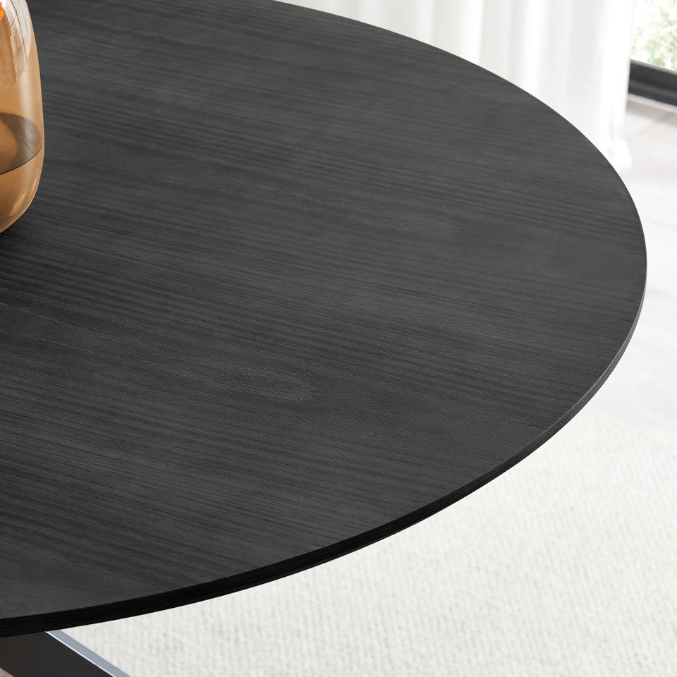 Novara Round Oak Veneer and Black Metal 6 Seater Dining Table
