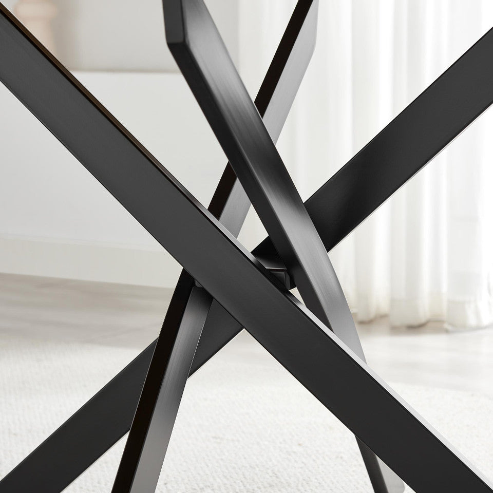Novara Round Black Wood and Metal 6 Seater Dining Table