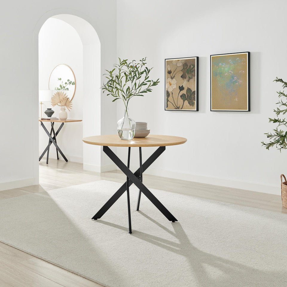 Novara Round Black Wood and Metal 4 Seater Dining Table