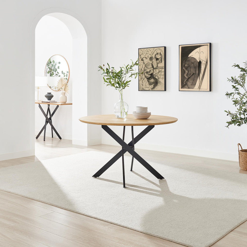 Novara Round Black Wood and Metal 6 Seater Dining Table